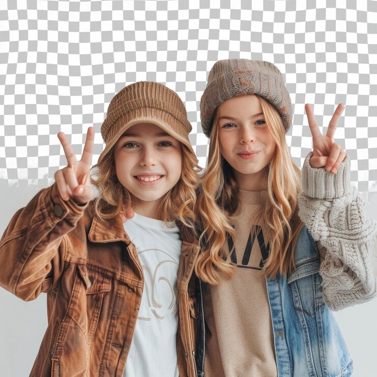 PSD dos chicas con sombreros con la palabra paz en ellos
