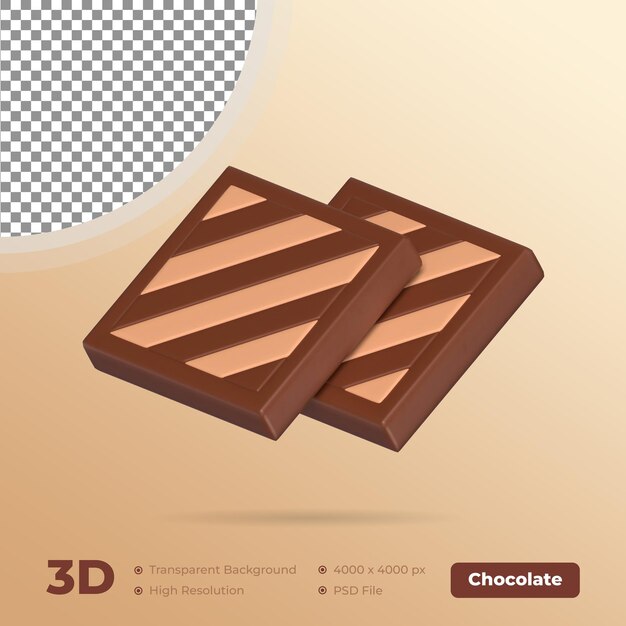 Dos chocolates cuadrados Ilustración 3D Icono de chocolate con fondo transparente