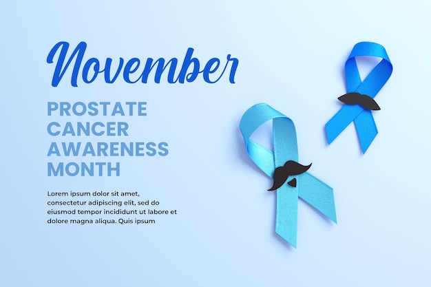 Dos cintas azules con bigote para noviembre y diseño de pancartas del mes de concientización sobre el cáncer de próstata