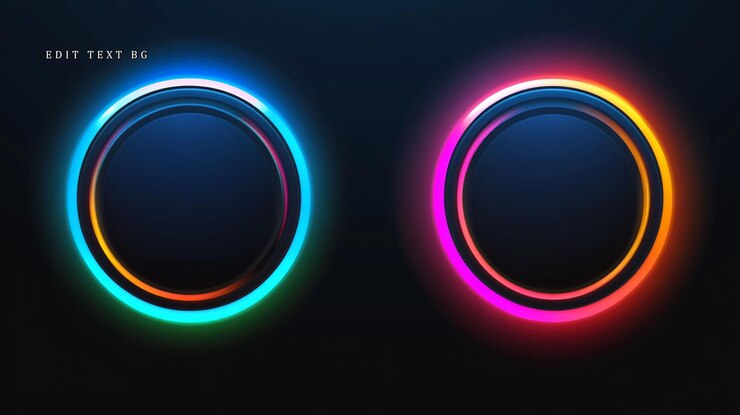 PSD dos círculos de neón vibrantes con centros oscuros ideales para interfaces o fondos digitales