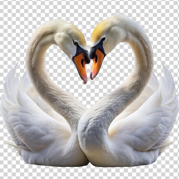 Dos cisnes que forman una forma de corazón con sus cuellos aislados en un fondo transparente