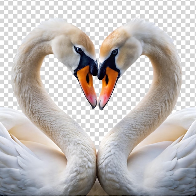 PSD dos cisnes que forman una forma de corazón con sus cuellos aislados en un fondo transparente