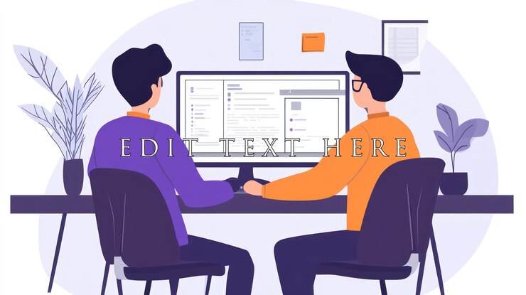 PSD dos colegas colaborando en un proyecto informático en un escritorio