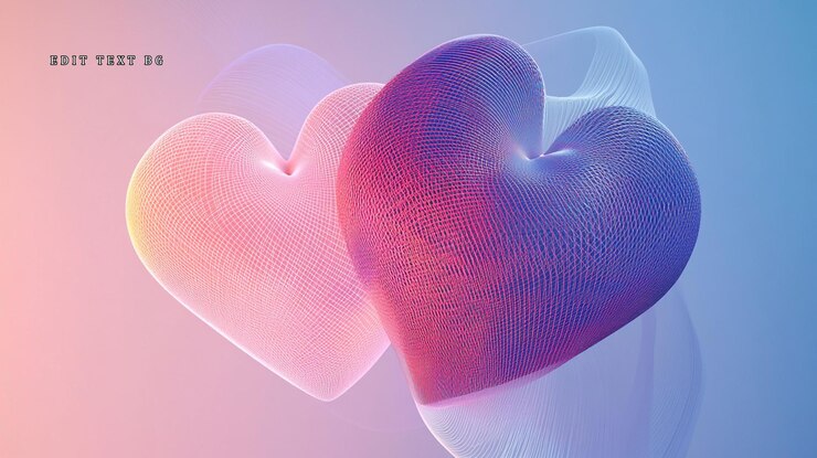 PSD dos corazones abstractos rosados y púrpuras reproducidos digitalmente entrelazados amor romántico día de san valentín