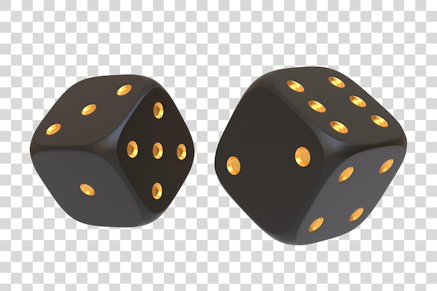 PSD dos dados de juego negros aislados en un fondo blanco dados de suerte juegos de mesa 3d