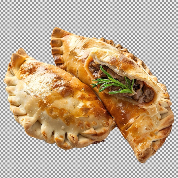 PSD dos empanadas sobre el fondo blanco rellenadas con carne