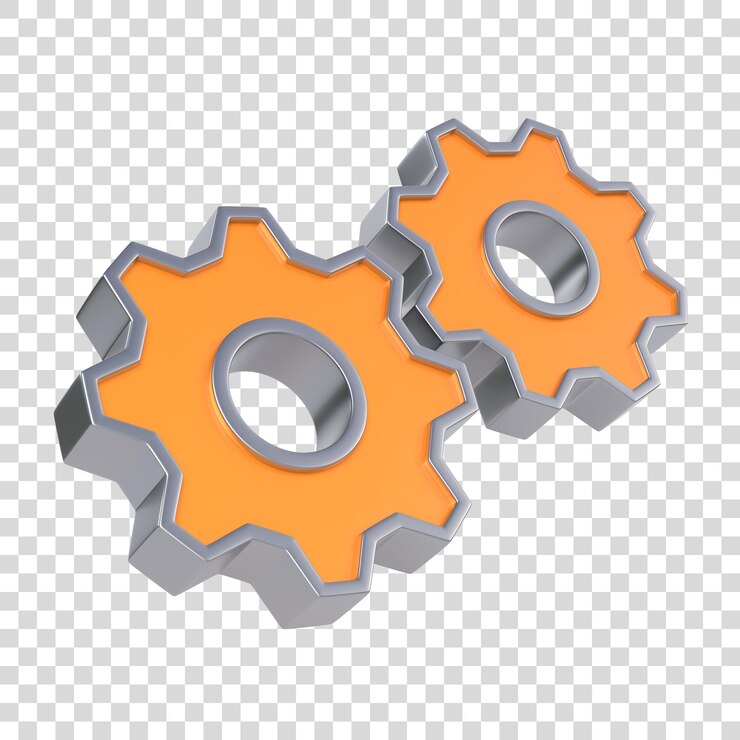PSD dos engranajes de metal naranja aislados sobre fondo blanco ilustración 3d