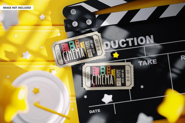 PSD dos entradas de cine en la maqueta de clapperboard