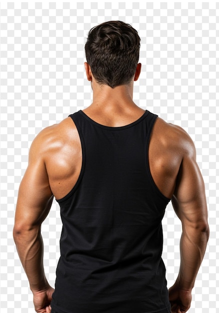 Le dos et les épaules musclés d'un homme dans un tank top noir