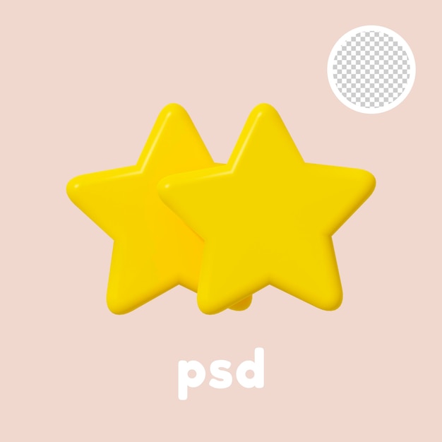 PSD dos estrellas amarillas de dibujos animados 3d render sobre fondo transparente