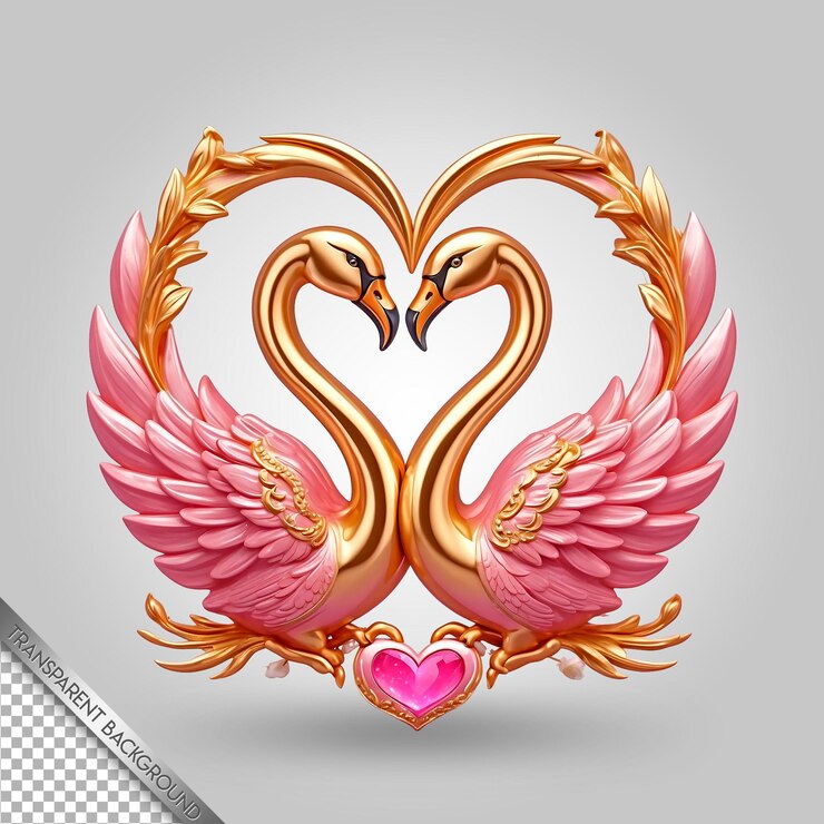 PSD dos flamencos con un corazón en forma de corazón con un corazón en el medio