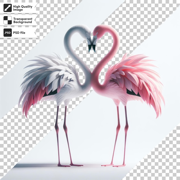 PSD dos flamencos con un corazón en forma de corazón en el medio