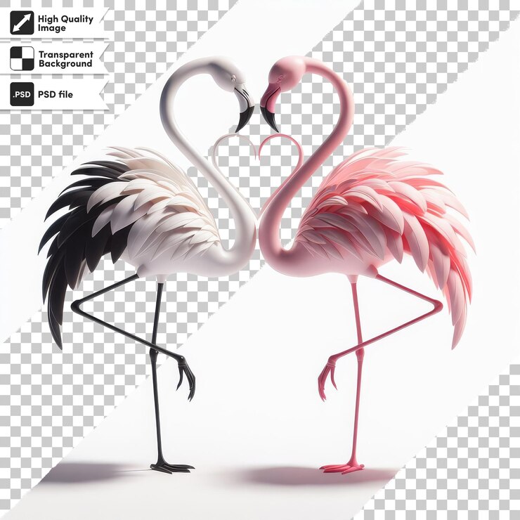 PSD dos flamencos con un flamenco en forma de corazón en el cuello
