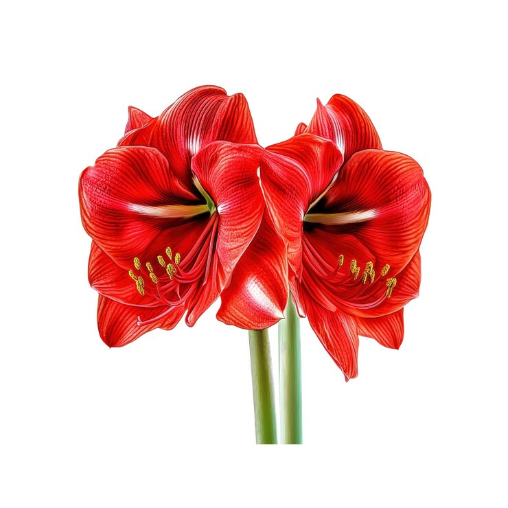 PSD dos flores de amaryllis rojas sobre un fondo blanco