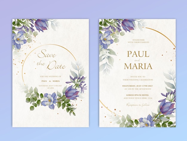 dos folletos con flores y la fecha de la boda