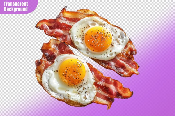 PSD dos huevos con tocino aislados en un fondo transparente