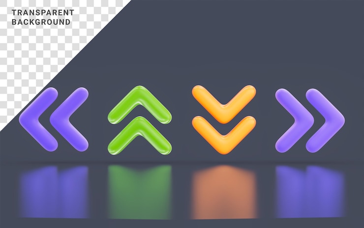 PSD dos izquierda derecha flecha arriba y abajo signo minimalista fondo oscuro 3d render concepto de dirección