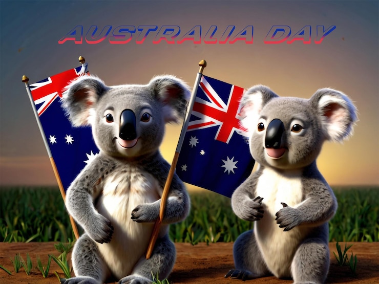 PSD dos koalas con banderas que dicen el día de australia