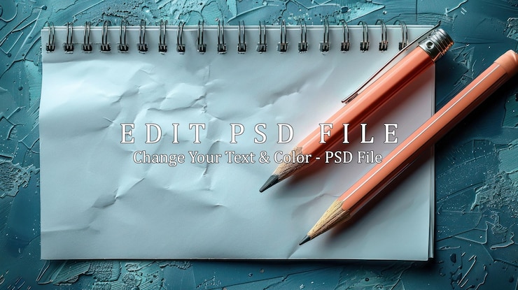 PSD dos lápices en un cuaderno arrugado