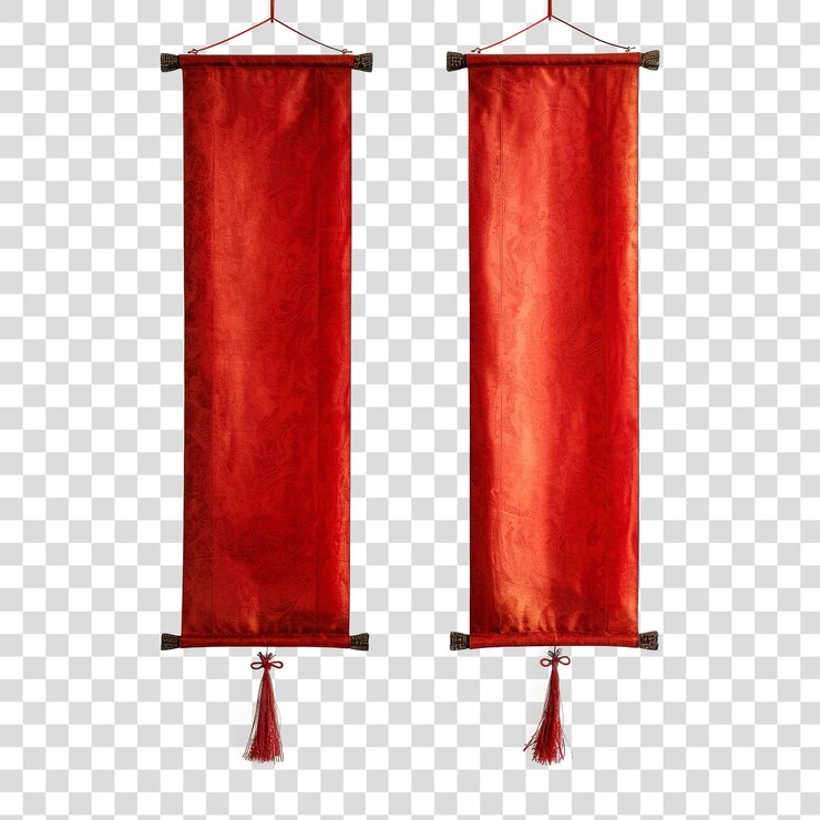 PSD dos largos rollos chinos rojos abiertos aislados sobre un fondo transparente png