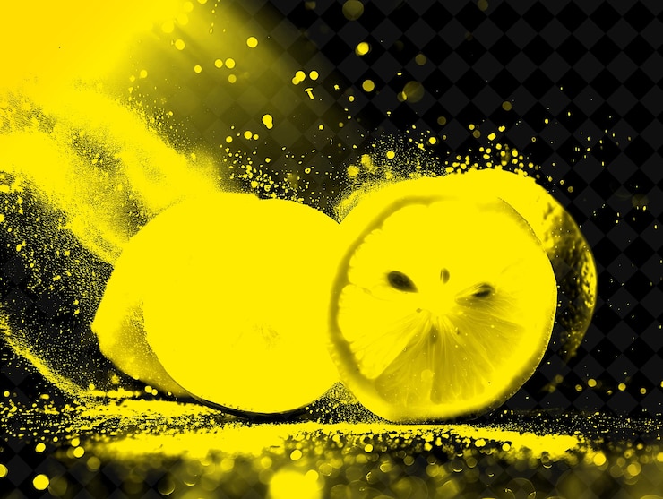PSD dos limones con un fondo amarillo con una cara en él