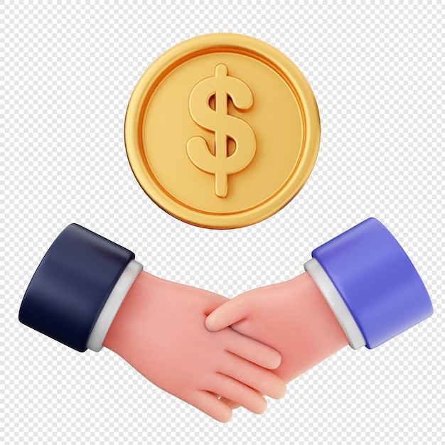 dos manos se estrechan con una moneda de oro y una mano que dice dólar
