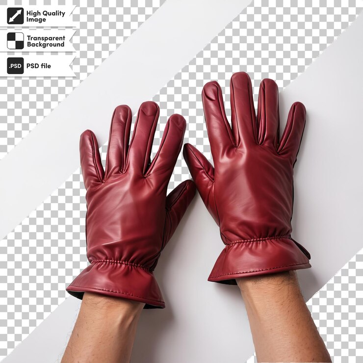 PSD dos manos en guantes de cuero rojo con un fondo negro con una foto de una persona que lleva un guante que dice guantes