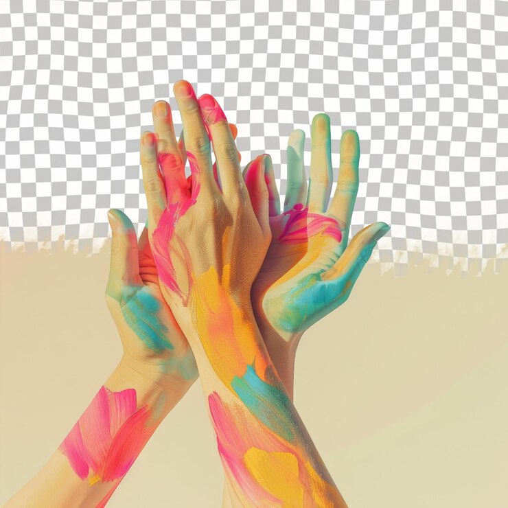 PSD dos manos con pintura de colores en ellos que dicen pintura