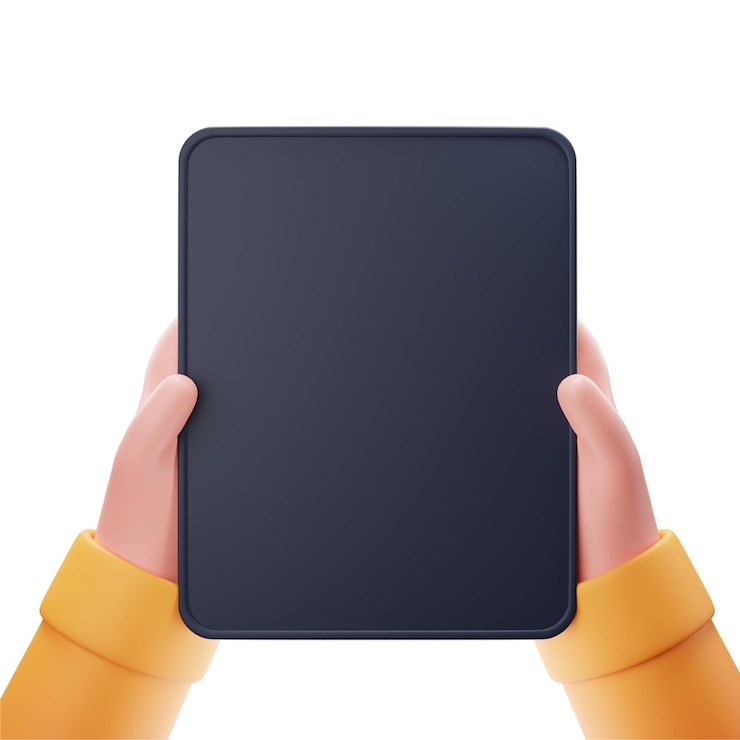 PSD dos manos que sostienen el icono 3d de la tableta vertical para la maqueta del dispositivo