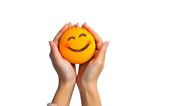 Dos manos sosteniendo una cara sonriente con un rostro sonriente en ellos archivo png de fondo transparente
