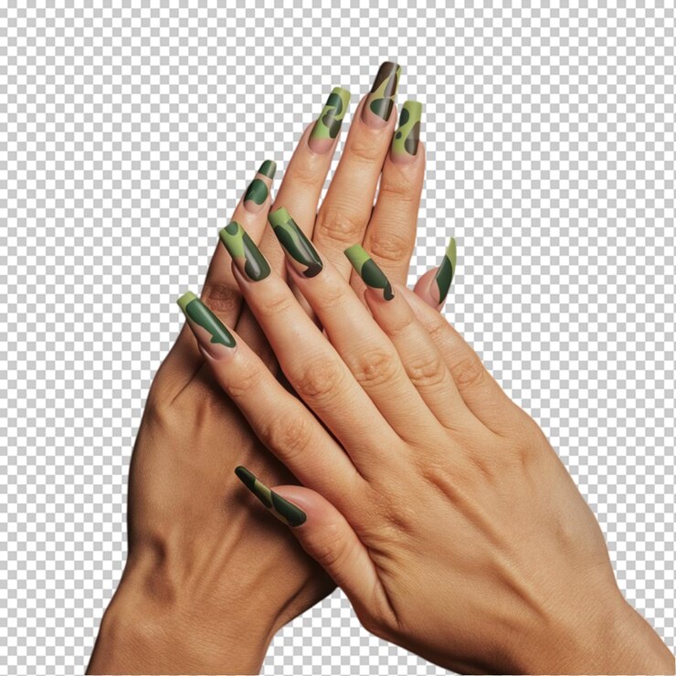 PSD dos manos con uñas verdes que dicen uñas