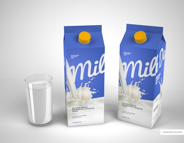 Dos maquetas de envasado de leche con vidrio.