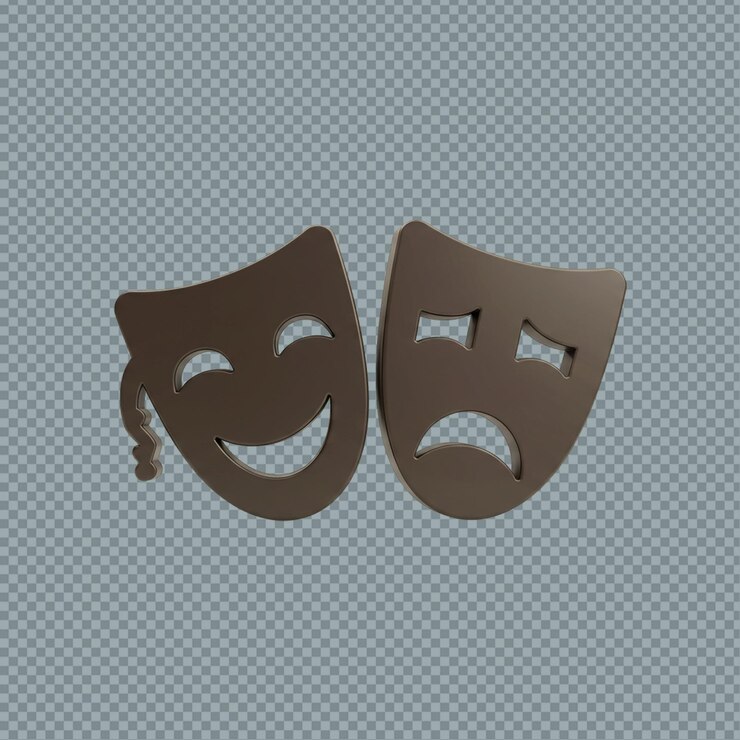 PSD dos máscaras teatrales que representan comedia y tragedia en un fondo transparente png