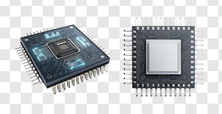PSD dos microchips uno con circuitos visibles el otro en blanco concepto de tecnología