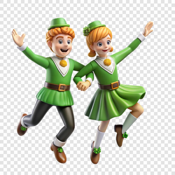 PSD dos niños lindos en trajes verdes con un sombrero verde y un vestido verde