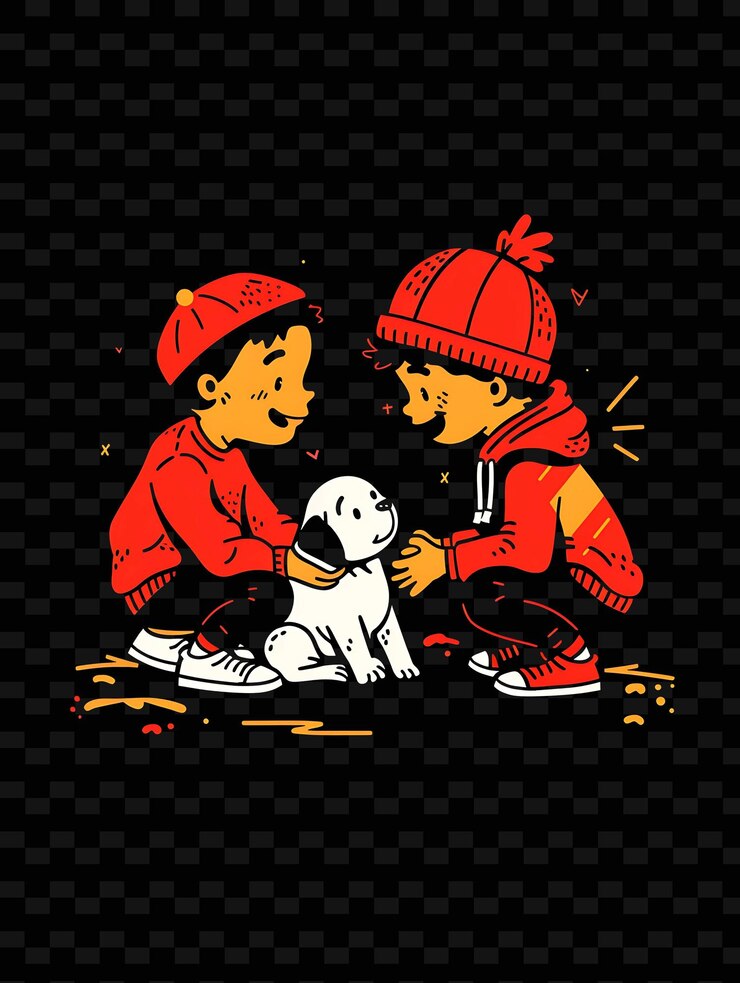 PSD dos niños con un perro y un perro