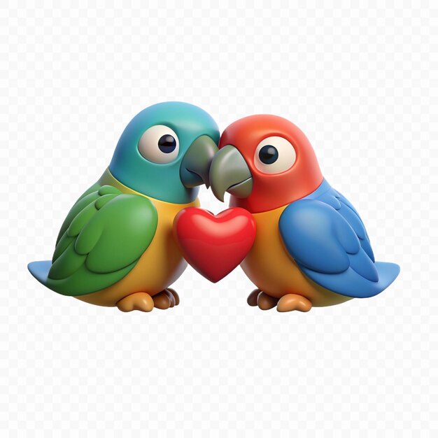 dos pájaros coloridos con un corazón en el pecho