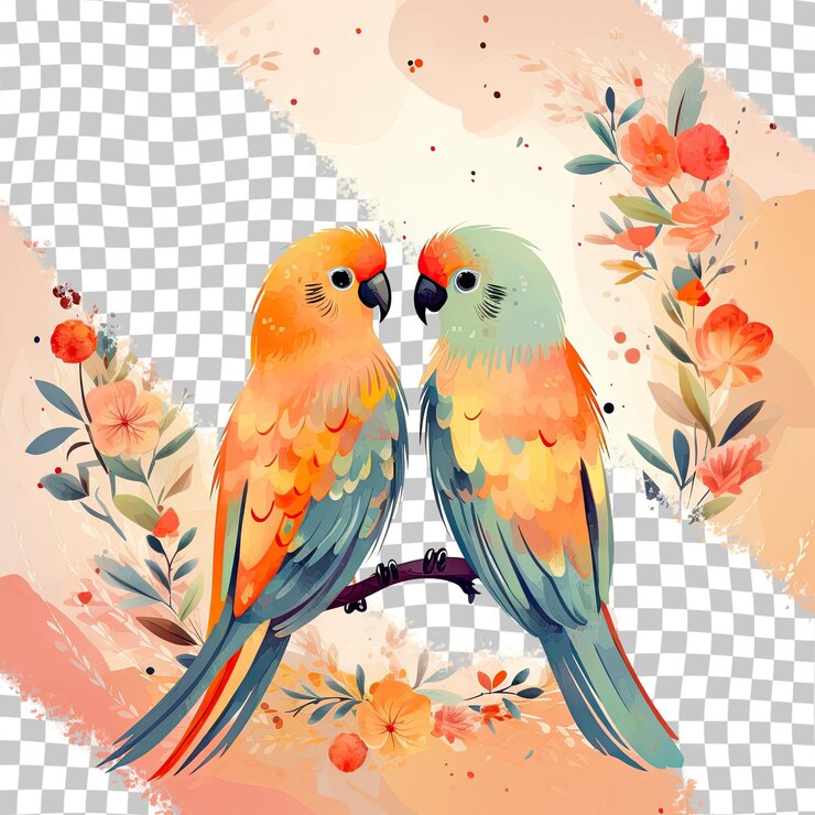 PSD dos pájaros coloridos con flores y una foto de ellos.