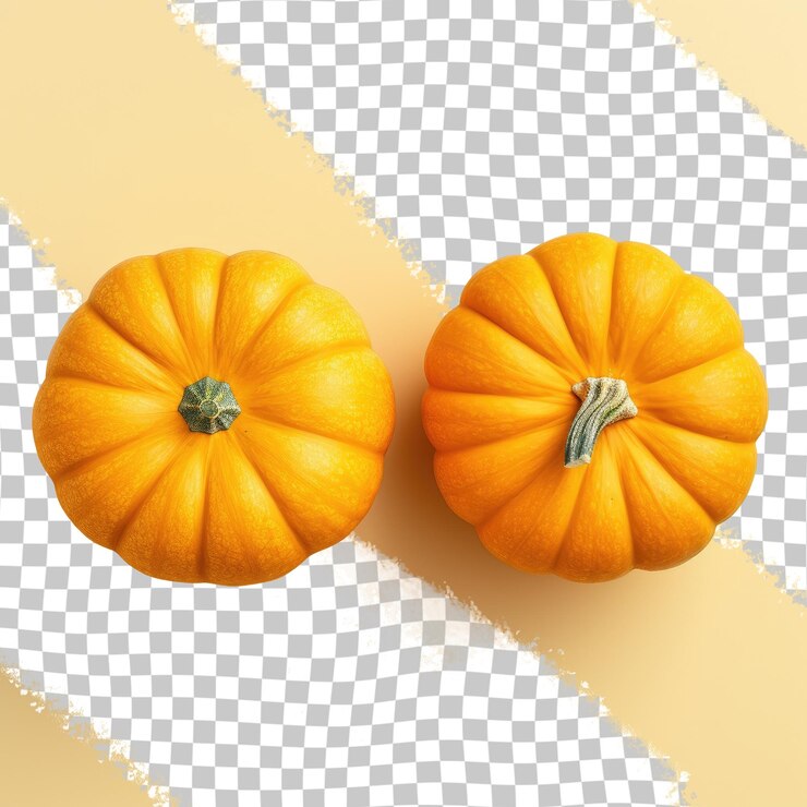 PSD dos pequeñas calabazas de calabaza de invierno en un fondo transparente con tallos verdes