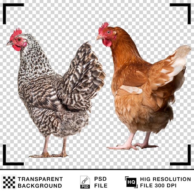 PSD dos pollos aislados con fondo transparente