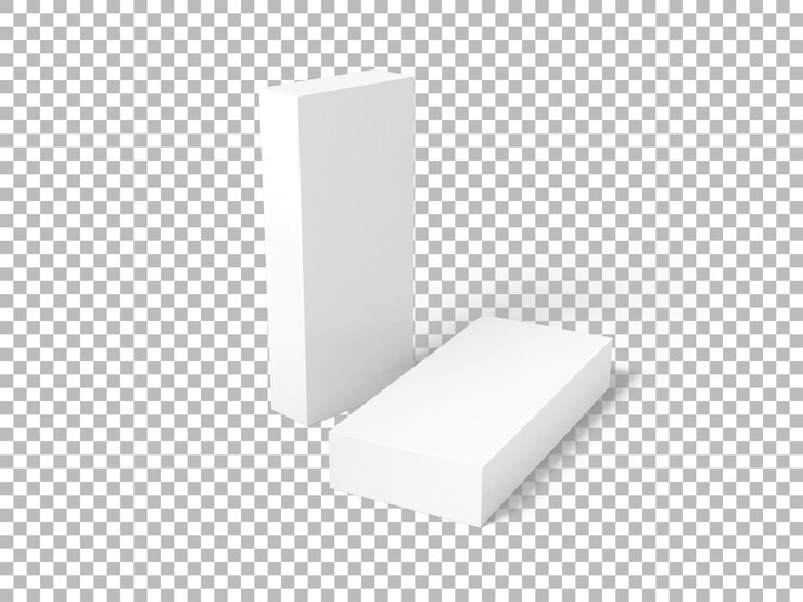 PSD dos simples bloques rectangulares blancos uno de pie verticalmente y el otro acostado horizontalmente sugiriendo un diseño minimalista