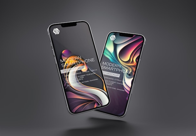 Dos smartphones modernos en Mockup oscuro