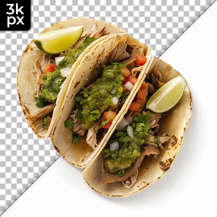 PSD dos tacos están en una mesa con un fondo blanco y negro
