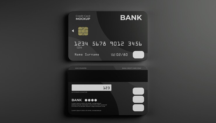Dos tarjetas de crédito simuladas en la parte delantera y trasera. Fondo de estilo elegante