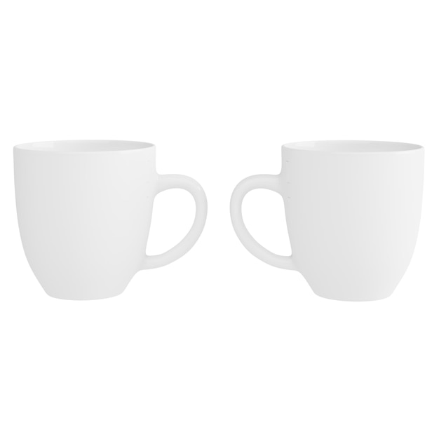 dos tazas de café blancas sobre un fondo blanco