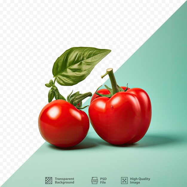 Dos tomates con un fondo verde y una imagen de una planta.