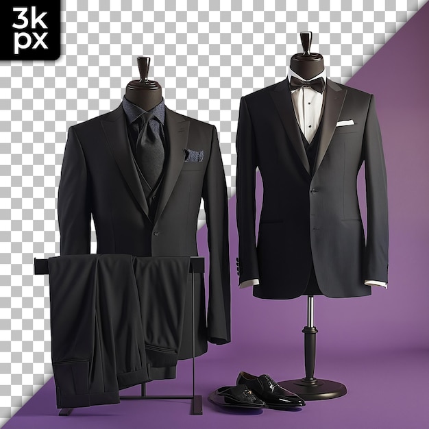 dos trajes están uno al lado del otro y uno tiene un nombre x
