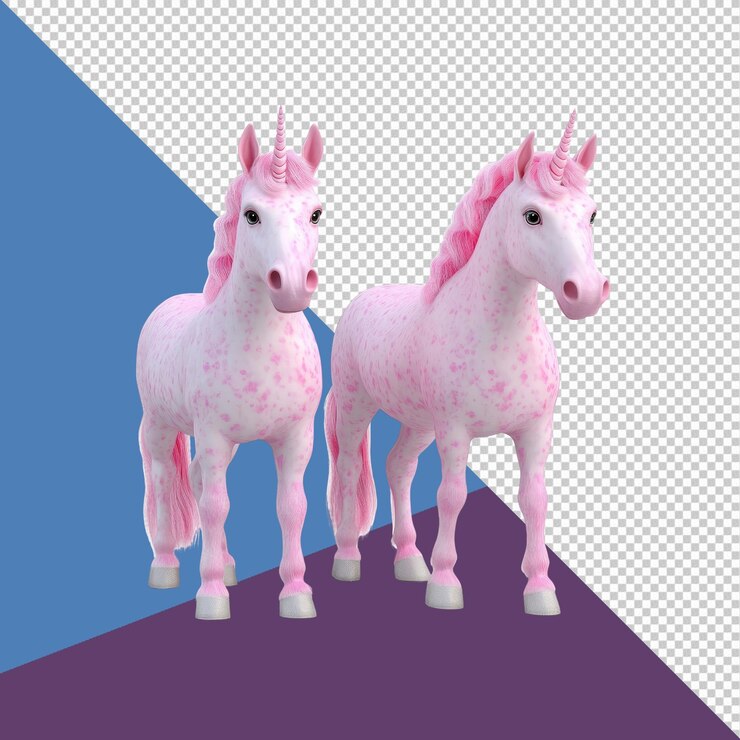PSD dos unicornios con manchas rosadas 3d render creaturas de fantasía