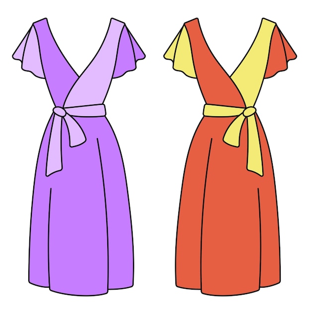 dos vestidos de diferentes colores y uno tiene una cinta amarilla alrededor del cuello