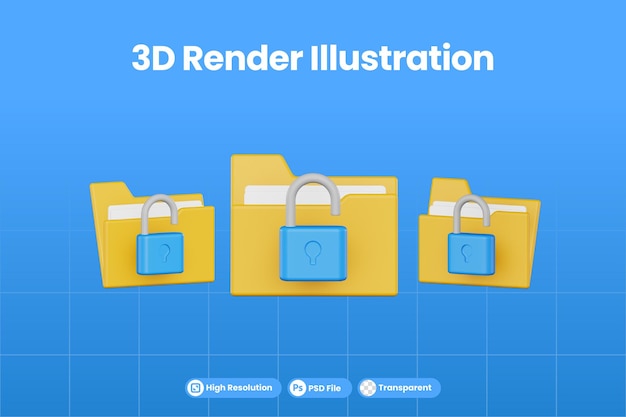 Dossier Orange D'illustration De Rendu 3d Avec Cadenas Déverrouillé Bleu Psd Premium